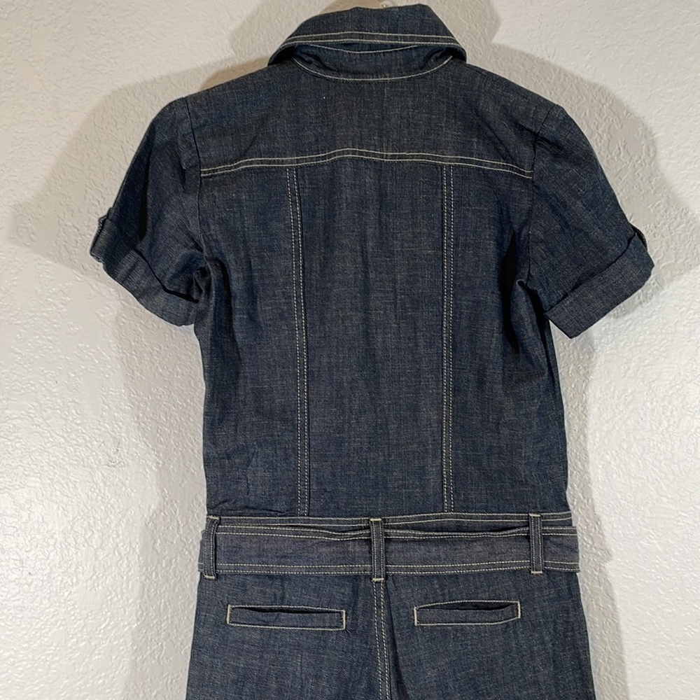 K.ROQUE Shorts Romper Button Up Front Dark Blue Denim Short Sleeve With Pockets - Picture 5 of 8